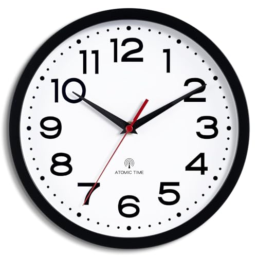 Image of Roymnie 12 Inch Atomic Wall Clock, Battery Operated Silent Non Ticking | Black analog wall clock; bold numerals for easy reading; silent non-ticking; 1 AA battery (not included); for classroom
