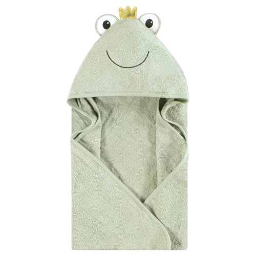 Image of Hudson Baby Unisex Baby Cotton Poly Animal Face Hooded Towel, Prince Frog, One Size