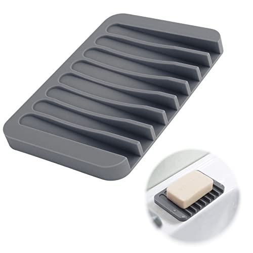 Porte Savon en silicone,avec Drain Vidage Porte-Savon,Gris Porte-Savon Douche,Savon Saver Case Titulaire,pour Comptoir de Salle de Bain,Cuisine,Douche,Garder Le Savon Sec et Propre