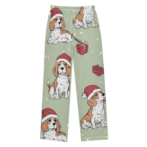 ZZXXB Beagle with Xmas Hat Boys Long Pants Soft Trousers Elastic Waist Kids Lounge Bottoms with Pockets S-XL