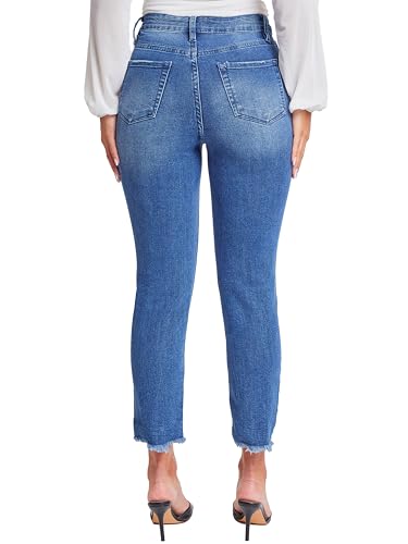 YMI Women's Junior Hybrid Dream High-Rise Slim Straight Jean with Frayed Hem3