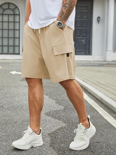 Image of Hardaddy Men's Casual Stretch Cargo Shorts Classic Drawstring Elastic Waist Relaxed Fit Work Short with 5 Pockets