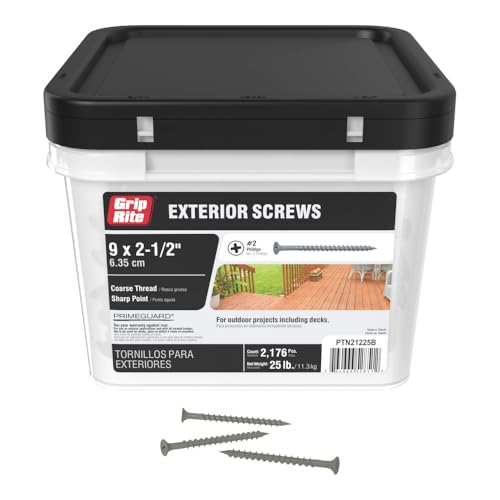 Image of Grip-Rite Exterior Screws - Safe for Use in Treated Lumber - #2 Phillips Bugle Head - Coarse Thread Deck Screws - PrimeGuard Coating - 25lb Box - #9 x 2-1 /2 inch - Gray - PTN21225B