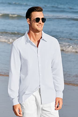 Mens Button Up Shirts Long Sleeve Linen Beach Casual Cotton Summer Lightweight Tops3