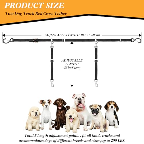 Truck Bed Dog Tether for Two Dogs,Ratchet Tightening Adjustable Double Safety Truck Bed Dog Leash System for Pickup, SUV, Cars & Trucks Truck Bed Dog Tether for Two Dogs,Ratchet Tightening Adjustable Double Safety Truck Bed Dog Leash System for Pickup, SUV, Cars & Trucks