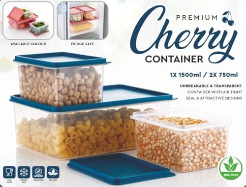 Image of VYOOx Airtight Plastic Storage Containers Set of 3(750ML-2,1500ML-1) for Kitchen, BPA Free Dry Fruit & Snacks Storage Boxes, Pantry Organizer, Leak Proof Food Storage Containers