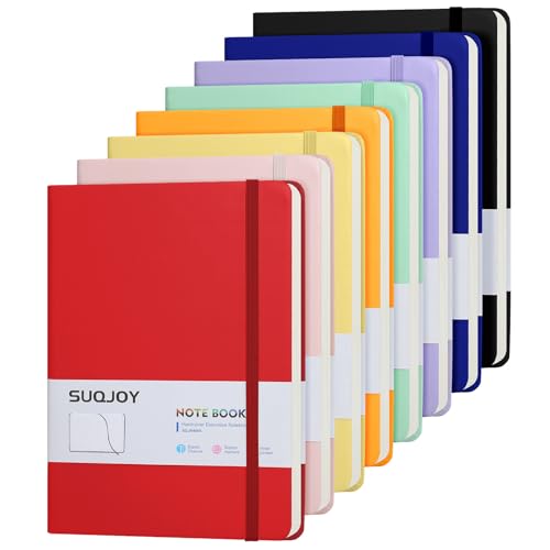 SUQJOY Lined Journal Notebooks for Writing, 100 GSM Thick Paper, 8 Pack Hardcover Notebooks, A5 College Ruled Notebook, Journaling Notebook for School/Travel/Office (Assorted Color- 8 Pack)