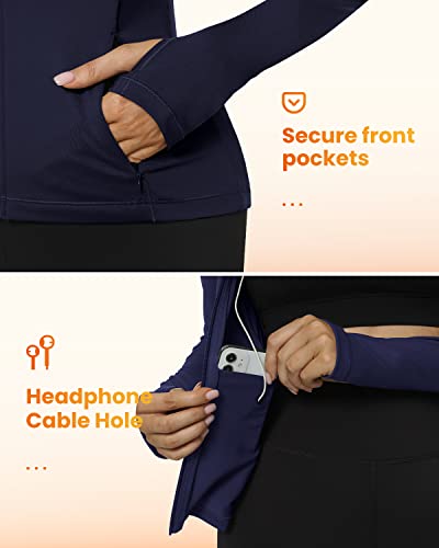 Gym Rainbow Womens Fleece Zip Up Athletic Jacket Slim Fit Lightweight Running Workout Track Jacket(#1 Deep Blue,Medium) #TOP3