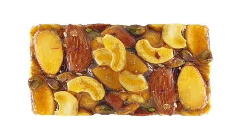 Image of Season Edition DryFruit Chikki with Saffron- 150g | Healthy Nutritious Delicious Crunchy Gajak Mithai with Goodness of Kaju Badam Pista Chikki Bar | Sweets Mixed Nuts Gift Pack | No Artificial Colors or Preservatives