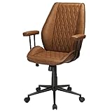 [Hohe Qualität] Der Sitz besteht aus braunem Retro-PU-Material, das wasserdicht und leicht zu reinigen ist. Sitzfläche und Rückenlehne des Bürostuhls sind mit einem Rhombus-Gitter ausgestattet, das die Belüftung fördert und das Sitzen lange angenehm macht.
