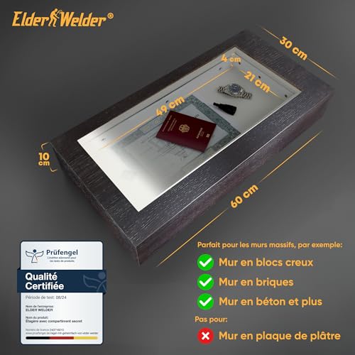 Étagère secrète Elder Welder® wengé 30x60cm avec compartiment fort à clé