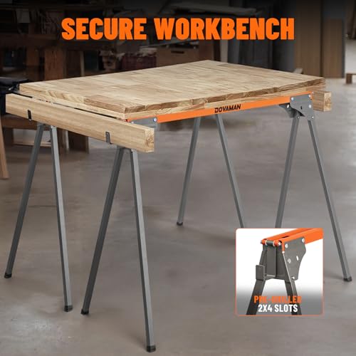 DSS01A Saw Horse 2-Pack, Lightweight Folding Metal Workhorse with 2x4 Brackets, Quick-Release Legs & Anti-Slip Pads, Portable Workbench for DIY, Woodworking, Carpenters, and Workshop Projects - Image 3