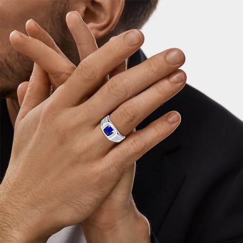 Yaresul Blue Sapphire Ring For Men Men'S Silver Ring 925 Sterling Silver Mens Ring Princess Cut Mens Wedding Band September Birthstone Ring For Men Gift For Dad Mens Gemstone Ring Size 10 thumb #4