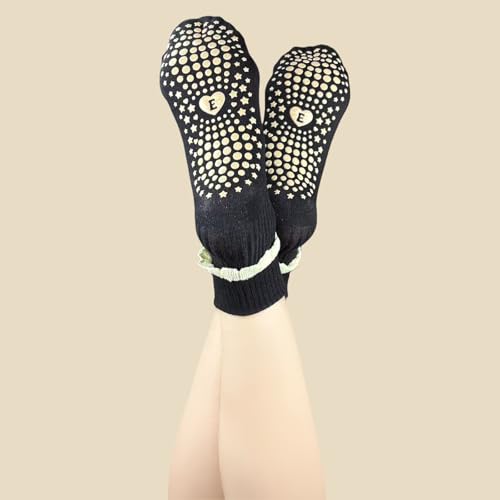 Image of Cute Polka Dot Yoga Socks for Women - 3 Pairs Non Slip Grip Pilates Barre Socks, Cozy Crew Style, US Size 5-9