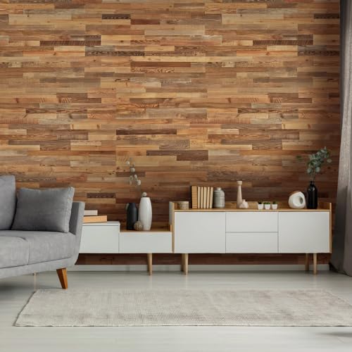SIBERIAN HERITAGE Shiplap Boards for Wall | Slat Wall Paneling | 12 Reclaimed Wood Planks Two-Layer (32 x 4 x 0.3 Inch) - 10.7 Sq Ft in 1 Box - Natural Brown | DIY (Nailed & Glued)