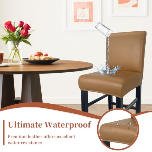 Image of PU Leather Bar Stool Covers with Backs Waterproof Bar Stool Chair Covers