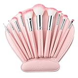 Makeup Brushes, USpicy Professional 10 Pieces Makeup Brush Set with Seashell Shaped PU Leather Case (Soft Synthetic Fiber for Uniform Application of Blush, Creams, Liquids, Contouring & Powders)-Pink