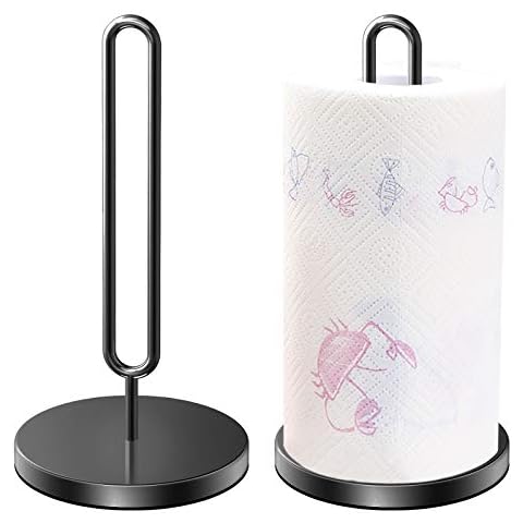 DDF iohEF Black Paper Towel Holders, Stainless Steel Paper Towel Holder, Paper Towel Stand Countertop Dispenser with Weighted Base - fits in Kitchen or for Bathroom Cover