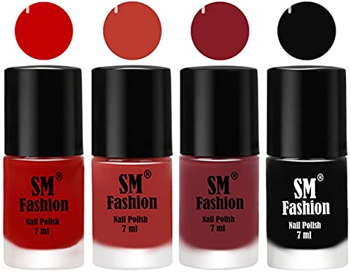 Image of Nail Polish Combo Set (Pack of 4) Quick Dry Gel Finish Nail Paint | Orange,Dark Peach,Plum,Black | 7 ml Each