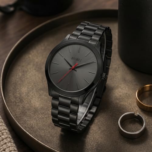 Image of BUREI Men's Wrist Watch, Analog Stainless Steel Dress Waterproof Quartz Watch for Men with Japanese Movement,Refined Gifts for Men, Boyfriend, Husband, Dad
