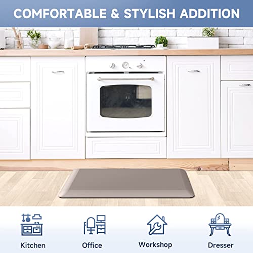 Image of 4 /5 Inch Thick Kitchen Mats for Floor, StepRite Kitchen Rug for Standing Desk, Non-Slip, Thicker, Stain & Water Resistant, Comfort Anti Fatigue Floor Mat for Home, Kitchen, Office - Khaki,70 * 24''