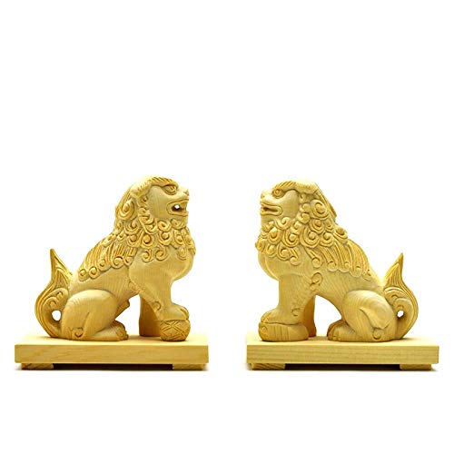Amazon.co.jp: 厳選手彫り開運・魔よけアイテム 木彫 桧木狛犬（唐獅子  