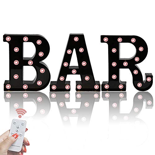 LED Black Alphabet Marquee Letters Sign Light Up Marquee Number Letter Lights Sign with Diamond Bulb for Night Light Home Bar Christmas Lamp Birthday Party Wedding Decoration BAR