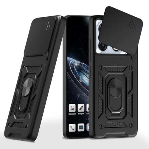 Image of Pikkme Back Cover for Infinix GT 20 Pro 5G | 360 Protection Case | Sliding Camera Shield Cover & Ring Holder Stand D10 Tough Armor Bumper Case (Black)