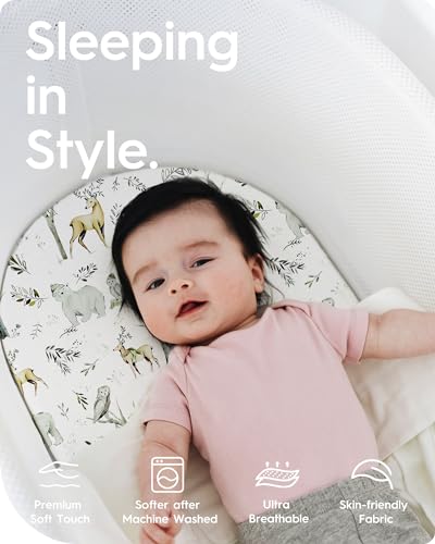 Image of Bassinet Sheets for Baby Boy Girl, TotBasic Buttery Soft Universal Bassinet Fitted Sheet, Compatible with Halo, Mika Micky, Baby Delight, Dream On Me, Maxi COSI and More Bassinet Mattress(Woodland)