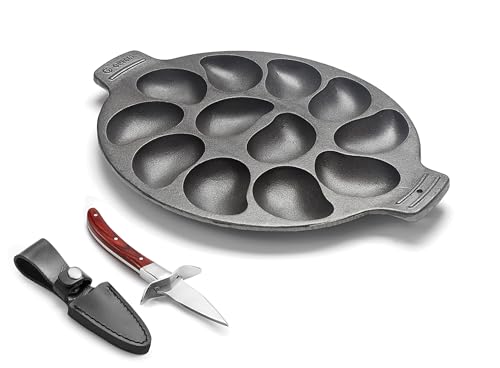Product Image of the Outset 76469 Oyster Lovers Cast Iron Grill Set and Knife, Multicolored