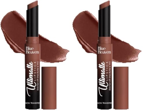Image of Blue Heaven Ultimatte NonTransfer lipstick for women|Enriched with Shea Butter & Vitamin E| Matte Finish, Smudge Proof & Waterproof Long Lasting Lipstick Upto 12Hrs| 2.2g | 12 Brown (Pack of 2)