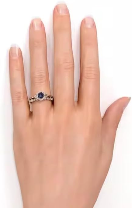 Round Shape Alexandrite With Moissanite Wedding Ring Set Art Deco 2 Piece Color Changing Engagement Ring Set for Women Bridal Promise Ring Set For Women Handmade Ring