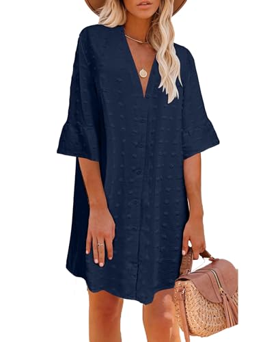 Elesol Women Bathing Suit Cover Ups 3/4 Sleeve Swimsuit Coverup Tunic Beach Shirt Dress Button Down Summer Cardigan cover
