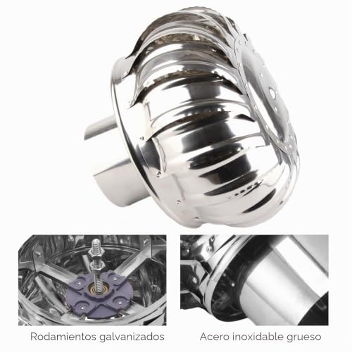 Miniatura 9 de Turbina De Ventilación De Techo 110mm, Ventilador De Acero Inoxidable Automático Chimenea Rotativa Para Ático Granja Fábrica Y Vivienda Sistema De Ventilación Sin Fugas