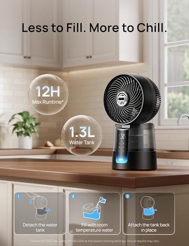 Image of DREO TurboCool Misting Fan 516, 5℉ Drop Cooling Fans that Blow Cold Air | 150+30 Omni-directional Oscillating, Evaporative air cooler, 26 ft /s Wind, Ultrafine Mist, 20dB, 6 Speeds 2 Modes, Black