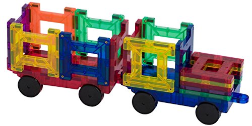 Playmags 2 Piece Car Set: With Stronger Magnets, Stem Toys For Kids, Use With All Magnetic Tiles And Blocks Sturdy, Super Durable With Vivid Clear Color Tiles. (Colors May Vary) #TOP2
