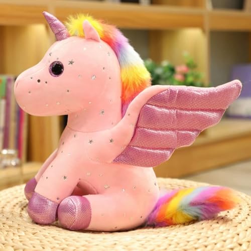 TROYSINC Peluche de unicornio arcoíris de ensueño, con alas brillantes, degradado y aspecto de estrellas (22 cm, rosa)