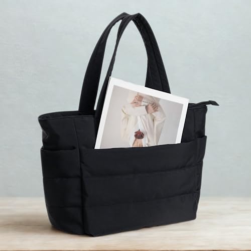 Image of Quilted Puffy Tote Bag for Women | Large Capacity | Soft Nylon Padded Design | Lightweight & Spacious | Ideal for Work, Travel, Shopping (Biege)
