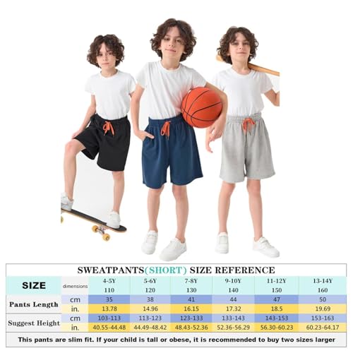 Boys Shorts Kids Summer Shorts 3-Pack Children Sweat Short Jogger Bottoms Outfits with Pocket and Drawstring Size 4-14 Years2