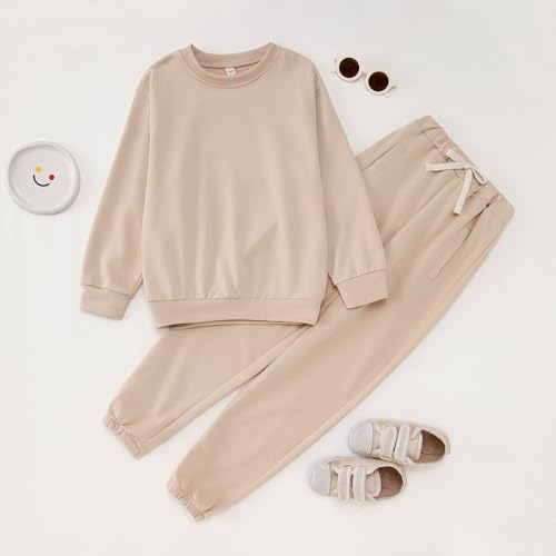 Ritatte Boys Girls Sweatsuit Outfit Kid Solid Crewneck Sweatshirt Sweatpant 2Pcs Set Fall Winter Clothes 6-12 Years4