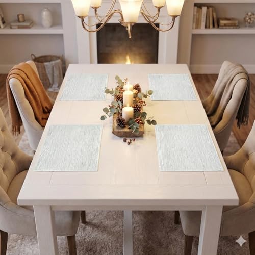 Image of YELONA Placemats for Dining Table - Heat Resistant, Non-Slip & Washable PVC Vinyl Table Mats - Set of 4, 45 x 30 cm (Vanilla White)