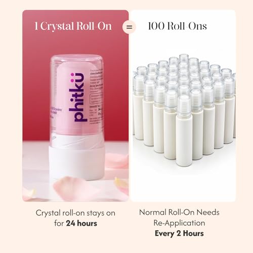 Image of Phitku Crystal Roll On with Rose Extract | Natural Alum | Brightens Dark Underarms, Controls Body Odour | Fragrance-Free & Alcohol Free | Men & Women | 100g