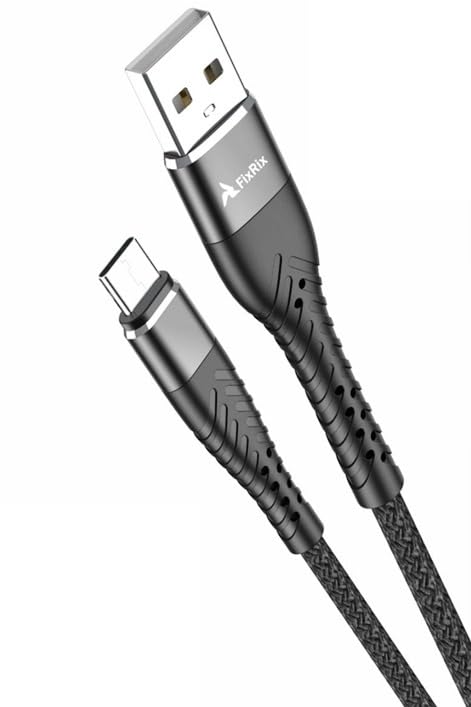 FixRix USB A zu USB C Kabel 2m schwarz – Schnellladekabel 2.4A & 480 Mbps Datentransfer, USB A & USB C Ladekabel mit Nylonmantel & Aluminiumsteckern, Für Smartphone, Tablet & Laptop