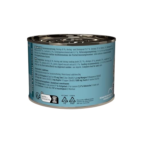 catz finefood N° 13 Hering & Shrimps Feinkost Katzenfutter nass, verfeinert mit Kürbis & Aloe Vera, 6 x 200g Dosen