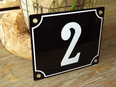 Numéro de maison émail noir 2 pour décoration de villa et maison de ville