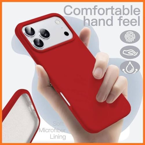 Image of Premium Liquid Silicone Case for iPhone 17 Pro - Slim Full Body Protective Back Cover with Soft Microfiber Lining, Anti-Slip Grip Scratch Resistant Phone Case (Red)