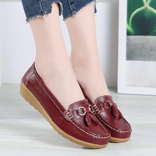 Image of Women's Genuine Leather Platform Loafers Classic Casual Comfort Slip-On Shoes Soft Sole Dress Shoes