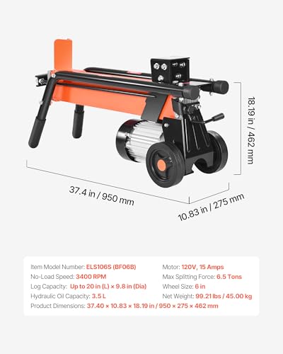 VEVOR Electric Log Splitter, 6.5 Tons Electric Wood Splitter, 1500W 15 Amp Motor, Portable Firewood Splitting Machine with 6" Wheels, Wood Splitters for Forestry Harvesting, Efficient & Secure - Image 7