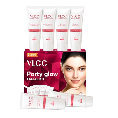 VLCC Party Facial Kit - Includes 6 Skin Care Products - Cleanser with Face Toner Scrub Face Cream Gels and Mask with Hyaluronic Acid - 6 pc