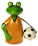 Lenzbach Zaunhocker Frosch Fußballer 20 cm gelb Nr. 3 Figur aus Blech Metall Garten Deko Kicker Fußball Fan Ball Fußballliebhaber Dekofigur Pfostenhocker Froschkönig
